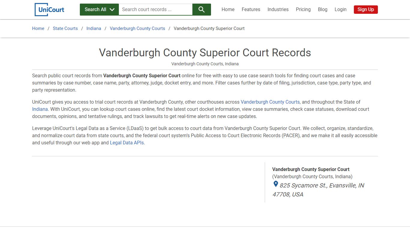 Vanderburgh County Superior Court Records | Vanderburgh | UniCourt